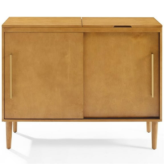 Pemberly Row Mid-Century Wood Media Console Table in Acorn Brown/Gold