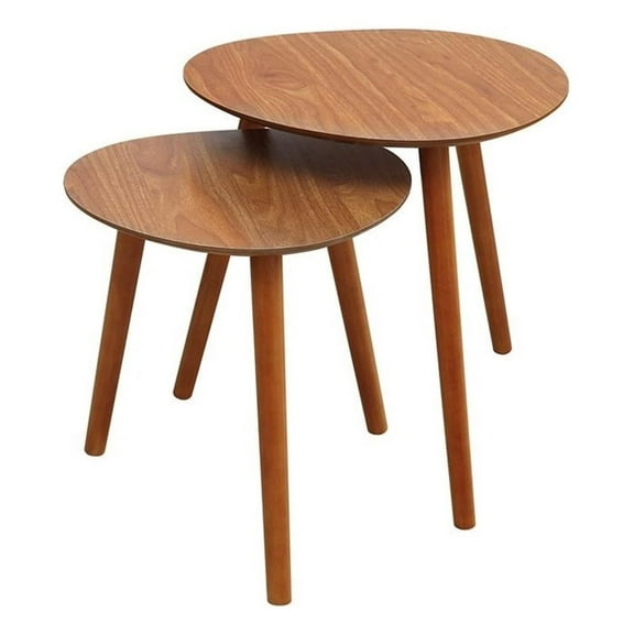 Pemberly Row Mid-Century Wood Nesting End Table in Piano Cherry (Set of 2)