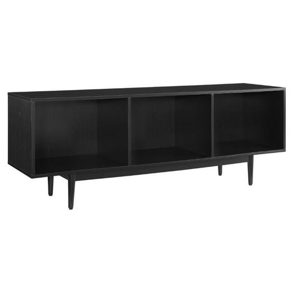 Pemberly Row Mid-Century Wood Record Storage Console Cabinet in Black