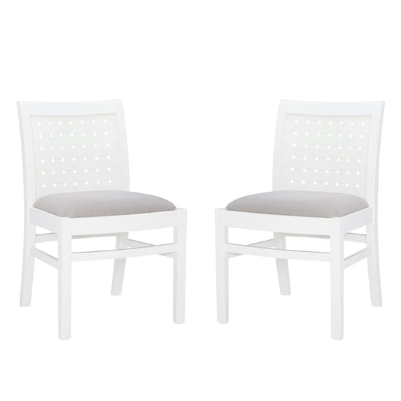 Pemberly Row Mid Century Wood Woven Chair in White (Set of Two)