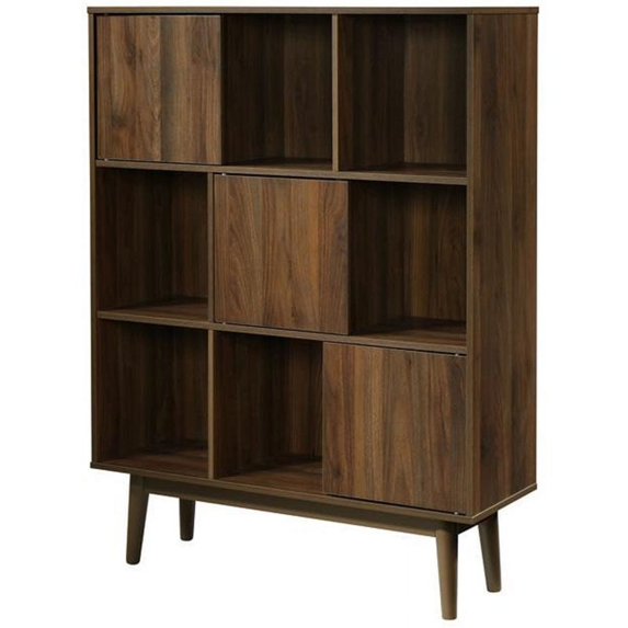 Pemberly Row Mid-century 3 Tier Wooden Cubby Bookcase in Walnut