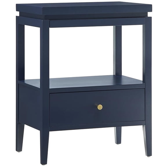 Pemberly Row Midnight Blue Wood 1-Drawer Nightstand with Floating Top