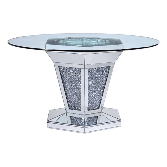 Pemberly Row Mirror and Faux Crystal Inlaid Dining Table with Pedestal Base