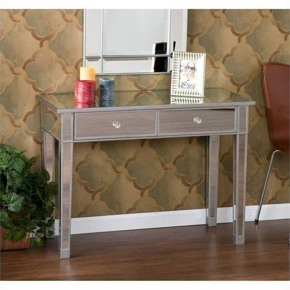 Pemberly Row Mirrored 2 Drawer Console Table in Silver Wood Trim