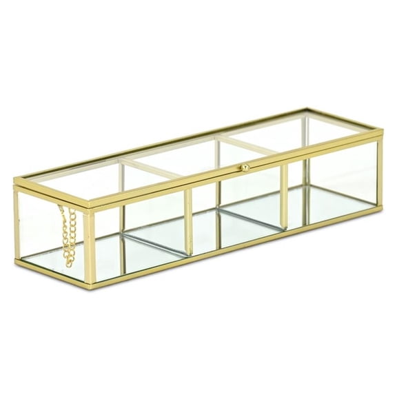 Pemberly Row Mirrored Glass Display Box with 3 Compartments in Gold