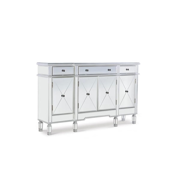Pemberly Row Mirrored Wood Console in Silver