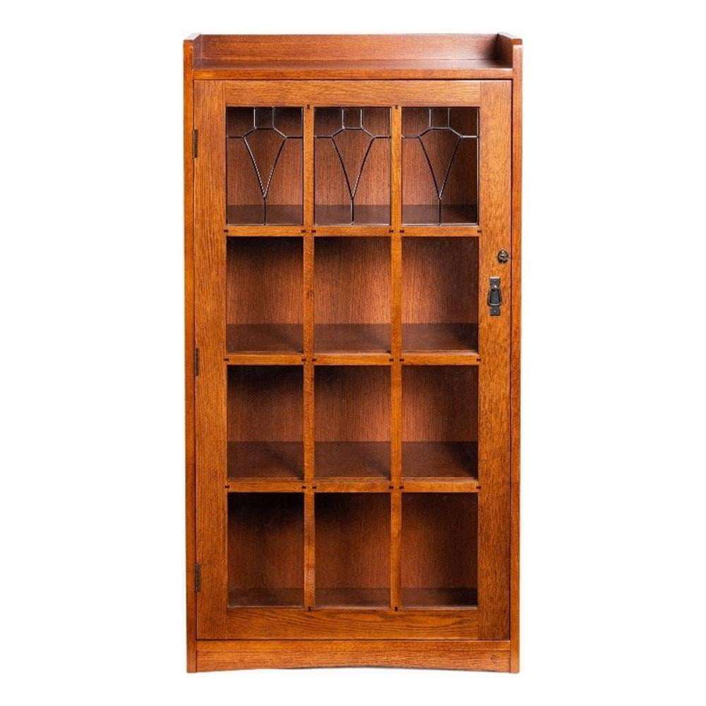 Pemberly Row Mission Leaded Glass Bookcase with Lock & Key in Cherry ...