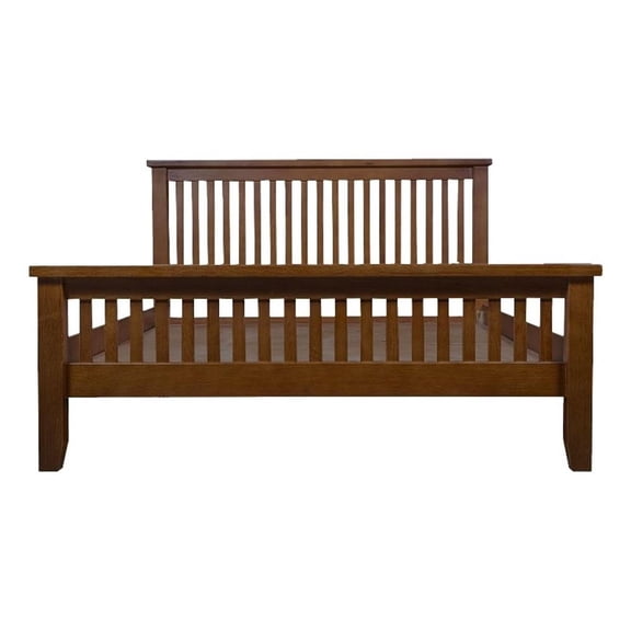 Pemberly Row Mission Quarter Sawn Oak Slat Queen Bed in Walnut