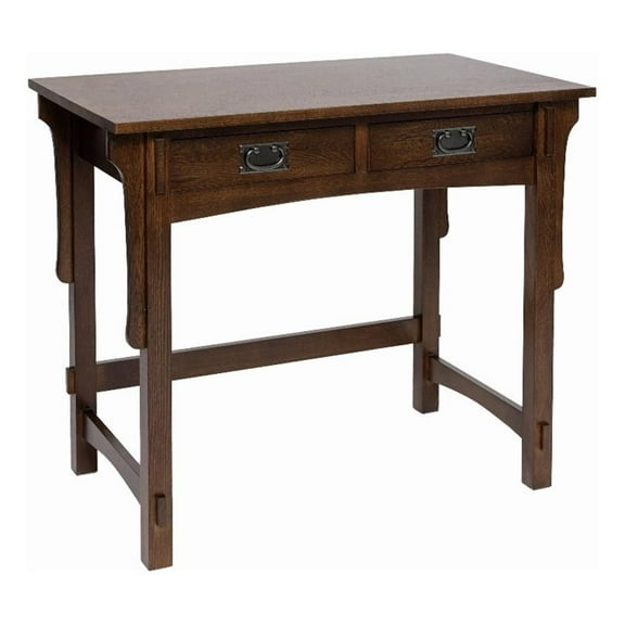 Pemberly Row Mission Quarter Sawn Oak Writing Desk in Walnut