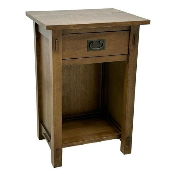 Pemberly Row Mission Solid Quarter Sawn Oak 1 Drawer End Table - Walnut