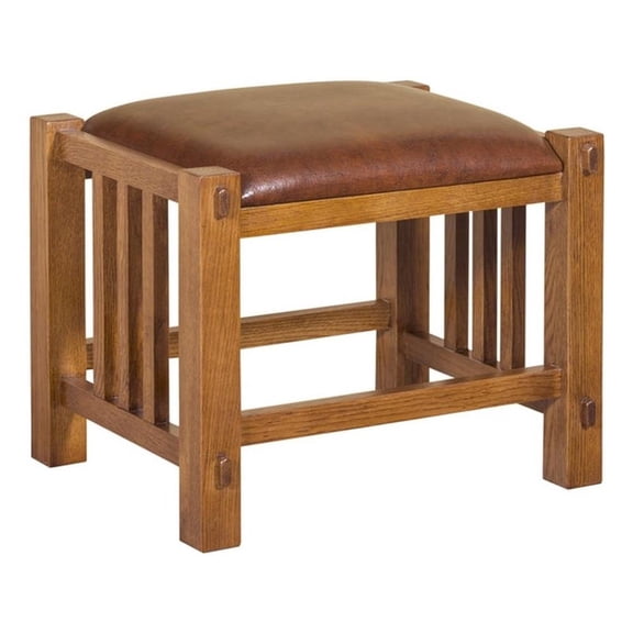 Pemberley Row Quarter Sawn Oak Michael's Cherry Stool Rectangular Real Leather 19"W x 15"D x 15"H