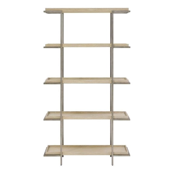 Pemberly Row Mixed Material Oak and Pewter Metal Etagere in Dockside Tan
