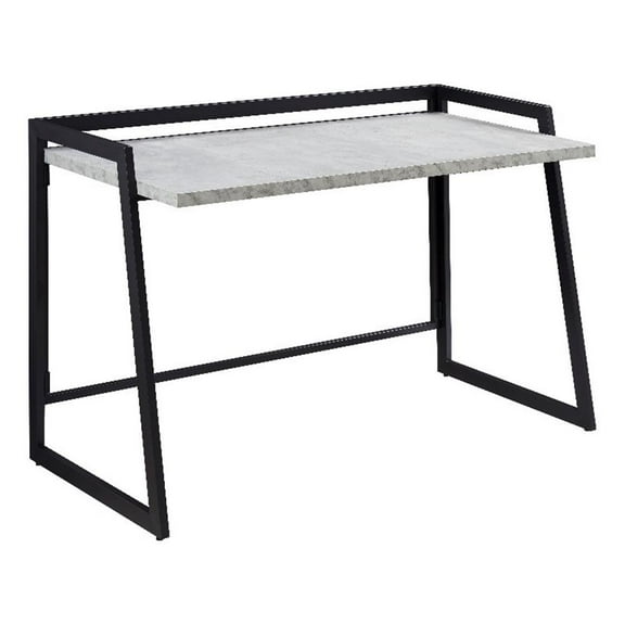 Pemberly Row Mixed Metal and Wood Desk in Gray Concrete/Gunmetal