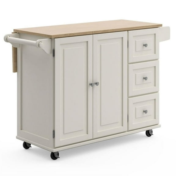 Pemberly Row Mobile Kitchen Island Cart w/ Wood Drop Leaf Breakfast Bar in White