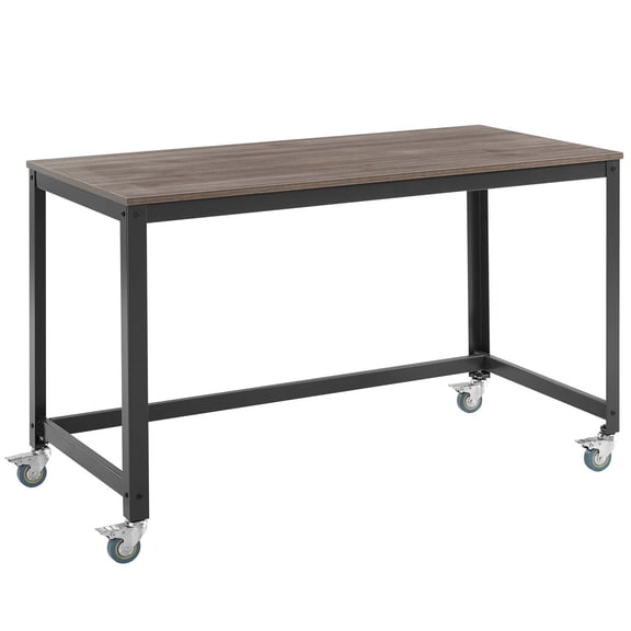 Pemberly Row Mobile Metal & Wood Writing Desk in Gray and Walnut