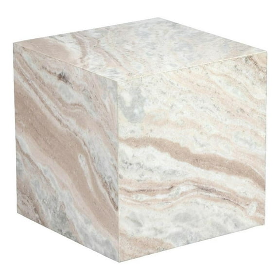 Pemberly Row Modern 15" Square Marble Side Table in Cream Finish