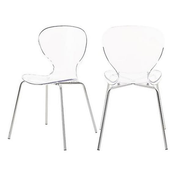 Pemberly Row Modern 18"H Metal Dining Chair in Chrome (Set of 2)