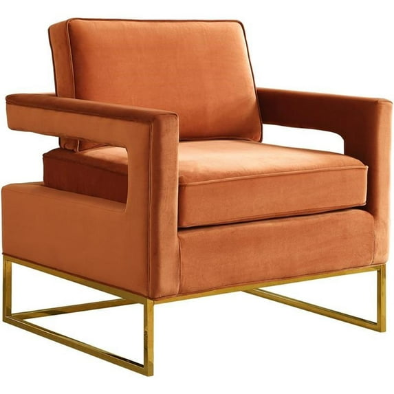 Pemberly Row Modern 19"H Velvet Accent Chair in Cognac and Gold