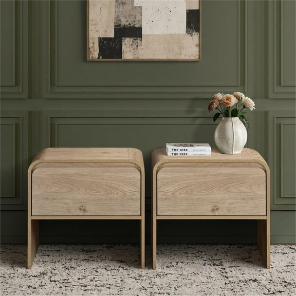 Pemberly Row Modern 2-Piece Wood End Table/Bedside Table in Natural