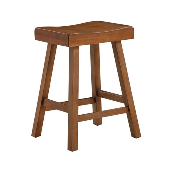 Pemberly Row Modern 24" Solid Wood Saddle Barstool in Medium Oak