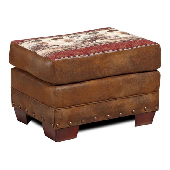 Pemberly Row Modern 26.5" Microfiber Deer Valley Ottoman in Brown
