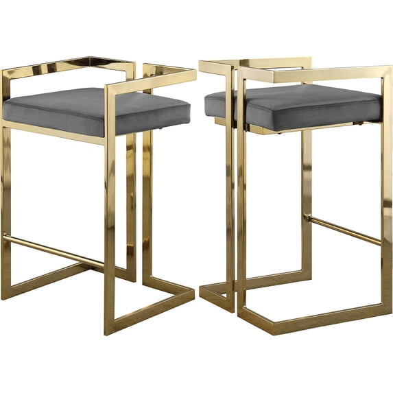 Pemberly Row Modern 27"H Velvet Counter Stool in Gray (Set of 2)