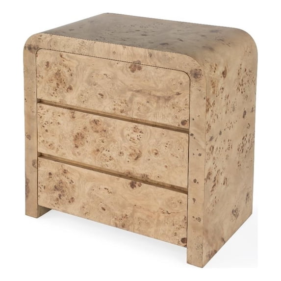 Pemberly Row Modern 3 Drawer Burl Wood Curved Chest - Light Burl