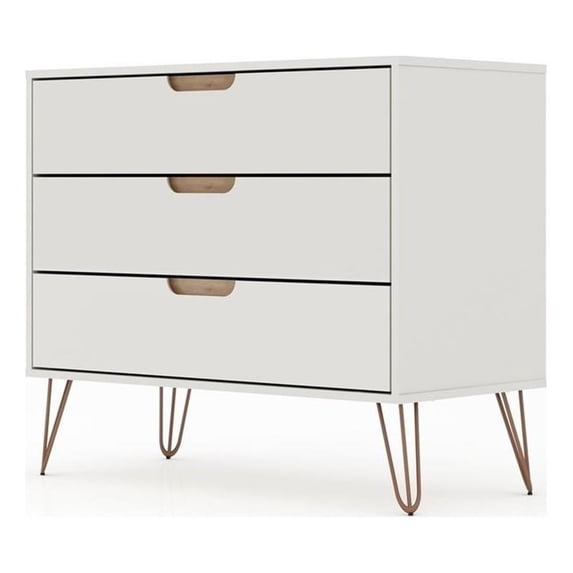 Pemberly Row Modern 3-Drawer Wood Dresser in Off White / Natural