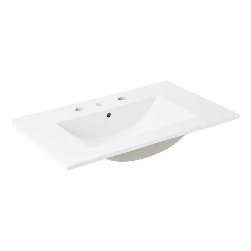 Pemberly Row Modern 30" Bathroom Sink in White With Rectangular Basin