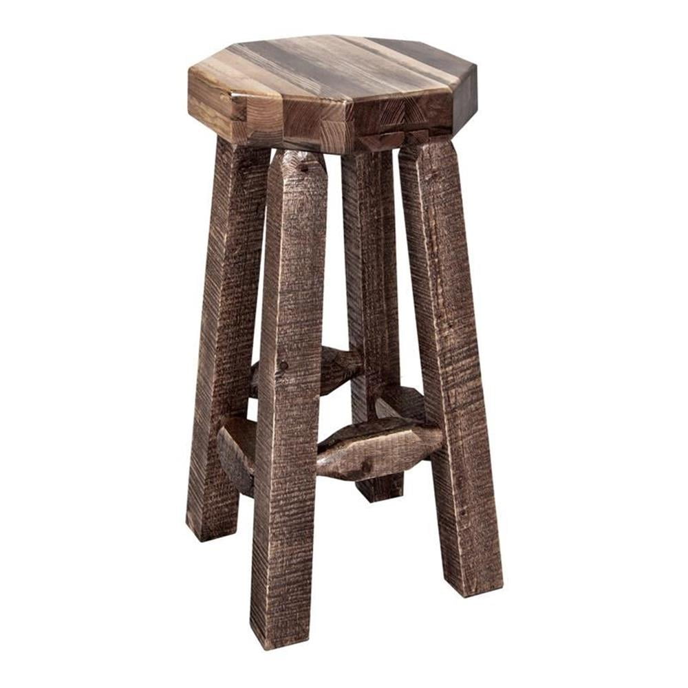 Rustic Brown Solid Wood 30" Backless Barstool