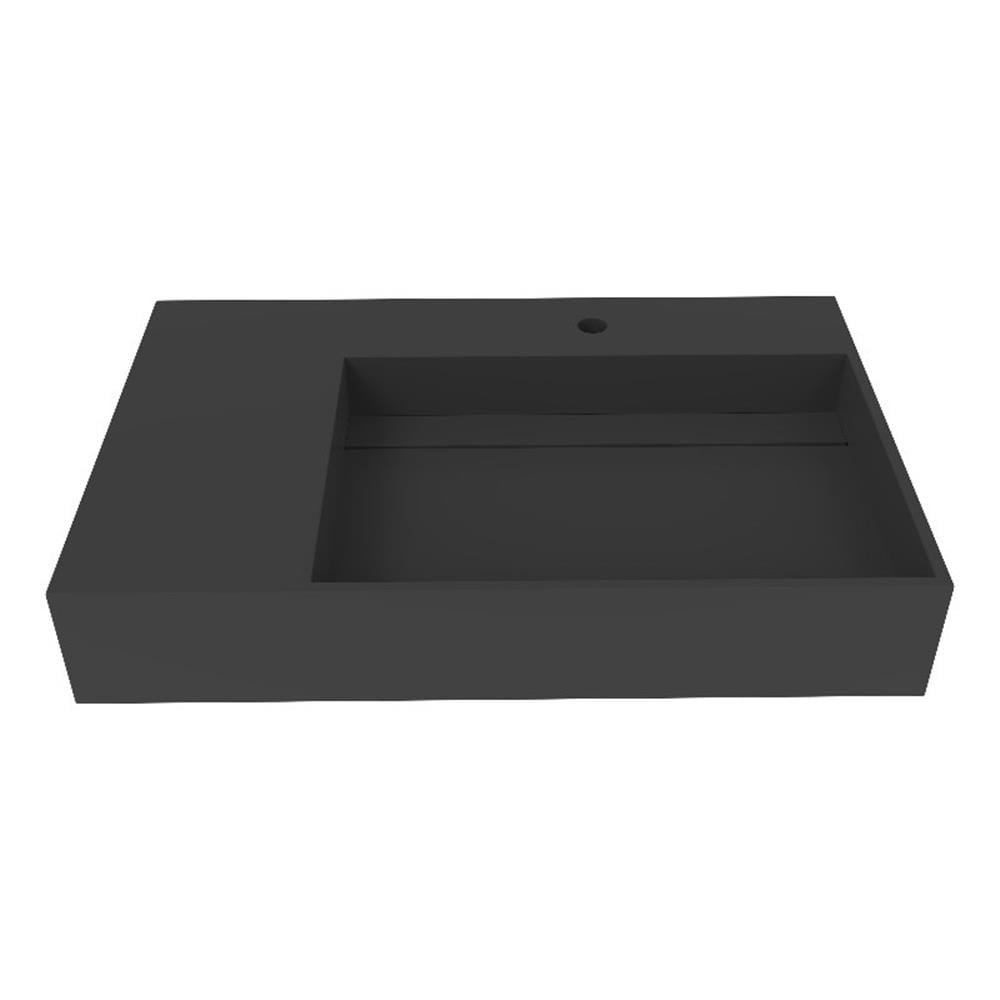 Pemberly Row Modern 30" Stone Left Basin Bathroom Sink in Black