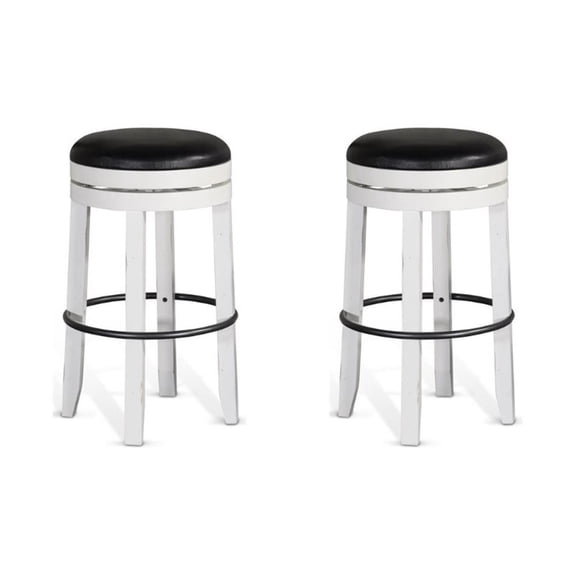 Pemberly Row Modern 30" Wood Backless Swivel Barstool in White (Set of 2)