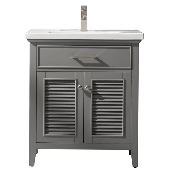 Pemberly Row Modern 30" Wood Single Sink Vanity In Gray Finish