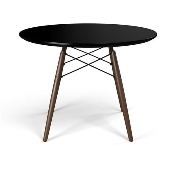 Pemberly Row Modern 39" Round Dining Table in Black and Walnut