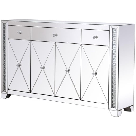 Pemberly Row Modern 4 Door 60" Clear Crystal Mirrored Sideboard