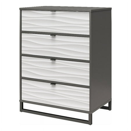 Pemberly Row Modern 4 Drawer Dresser in Waves with Graphite Finish
