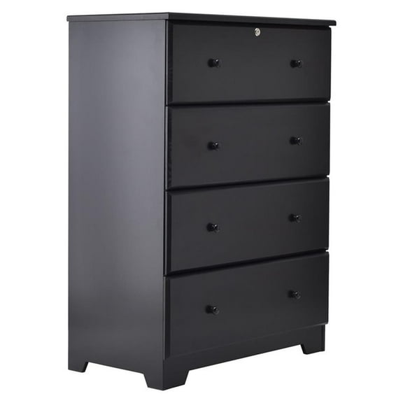 Pemberly Row Modern 4-Drawer Solid Pine Wood Chest Dresser in Black