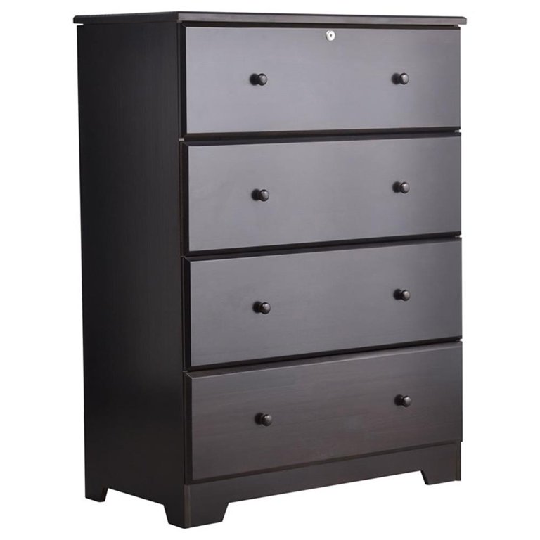 Pemberly Row Tall Modern 4-Drawer Solid Pine Wood Chest Dresser in Tobacco 