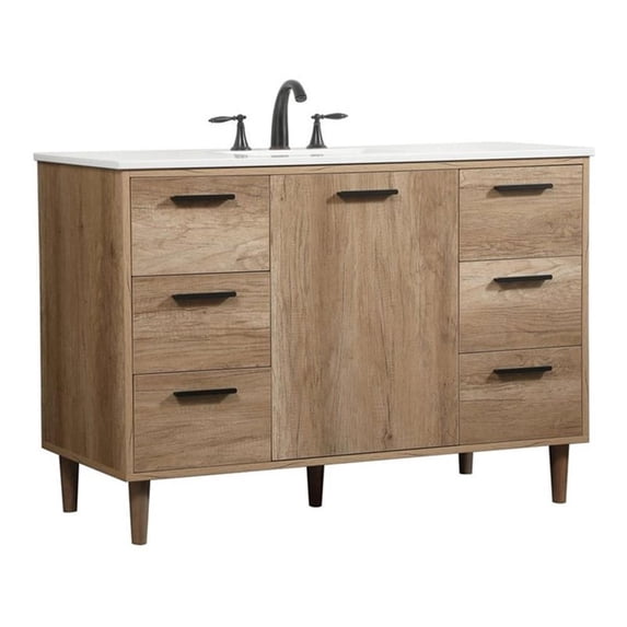 Pemberly Row Modern 48" Wood Single Bathroom Vanity in Natural Oak