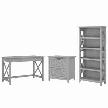 Pemberly Row Modern 48W Desk with File Cabinet & Bookcase in Gray