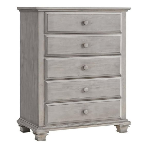 Pemberly Row Modern 5-Drawer Wood Chest in Stone Wash Gray Finish
