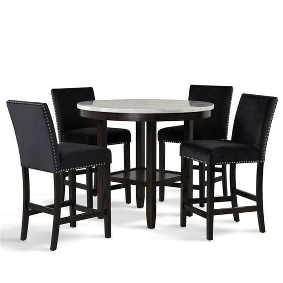 Pemberly Row Modern 5-Piece Wood Round Counter Table Set in Black