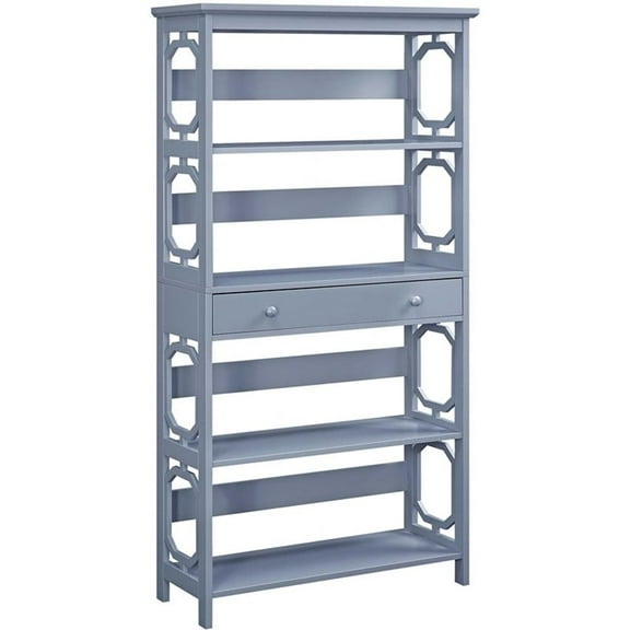 Pemberly Row Modern 5-Tier Bookcase with Drawer in Gray Wood