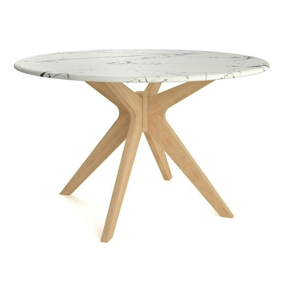 Pemberly Row Modern 50" Round Faux Marble Dining Table in Natural