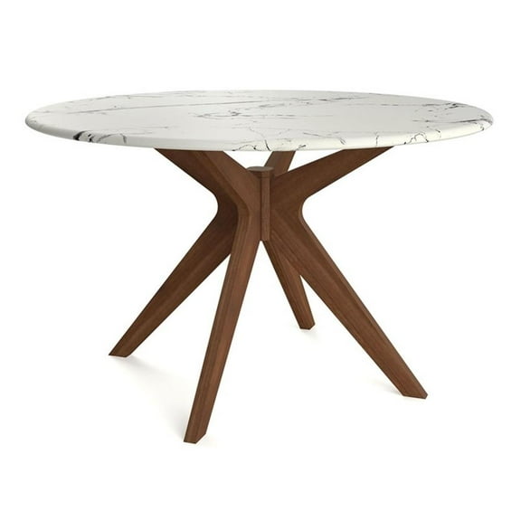 Pemberly Row Modern 50" Round Faux Marble Dining Table in Walnut