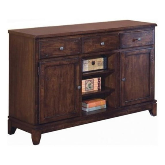 Pemberly Row Modern 50" Transitional Wood Wine Server in Brown