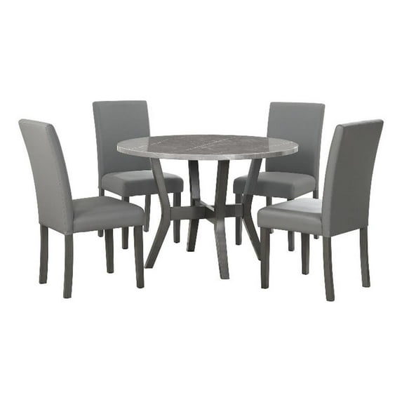 Pemberly Row Modern 5PC Round Dining Set - Faux Marble Top in Gray