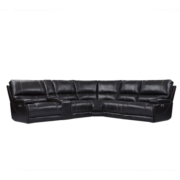 Pemberly Row Modern 6 Piece Leather Reclining Sectional in Coffee