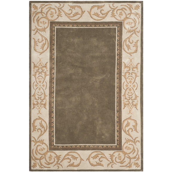 Pemberly Row Modern 6' X 9' Hand Hooked Rug in Olive and Ivory