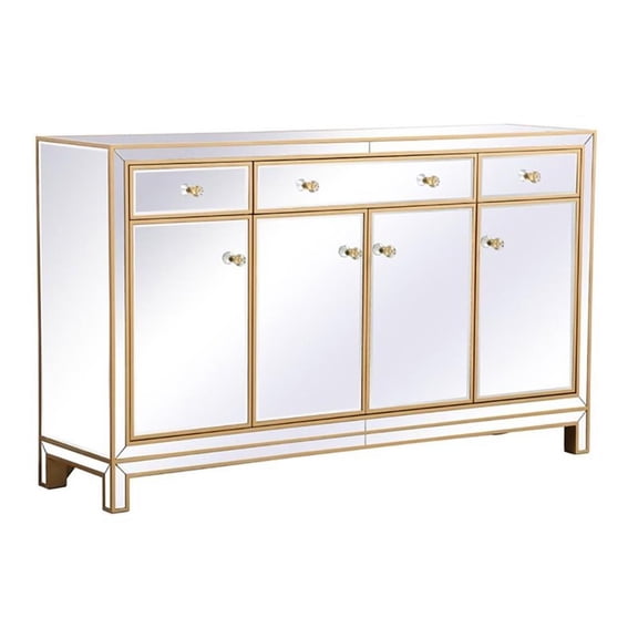 Pemberley Row MDF Metal Mirror Gold Credenza Rectangular Soft Closing Doors 60" Assembled
